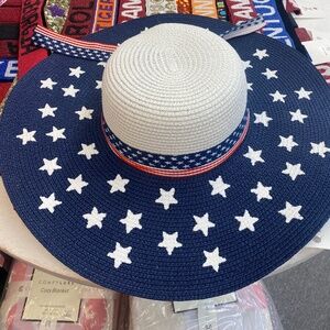 Beautiful White top Patriotic straw Flop hat